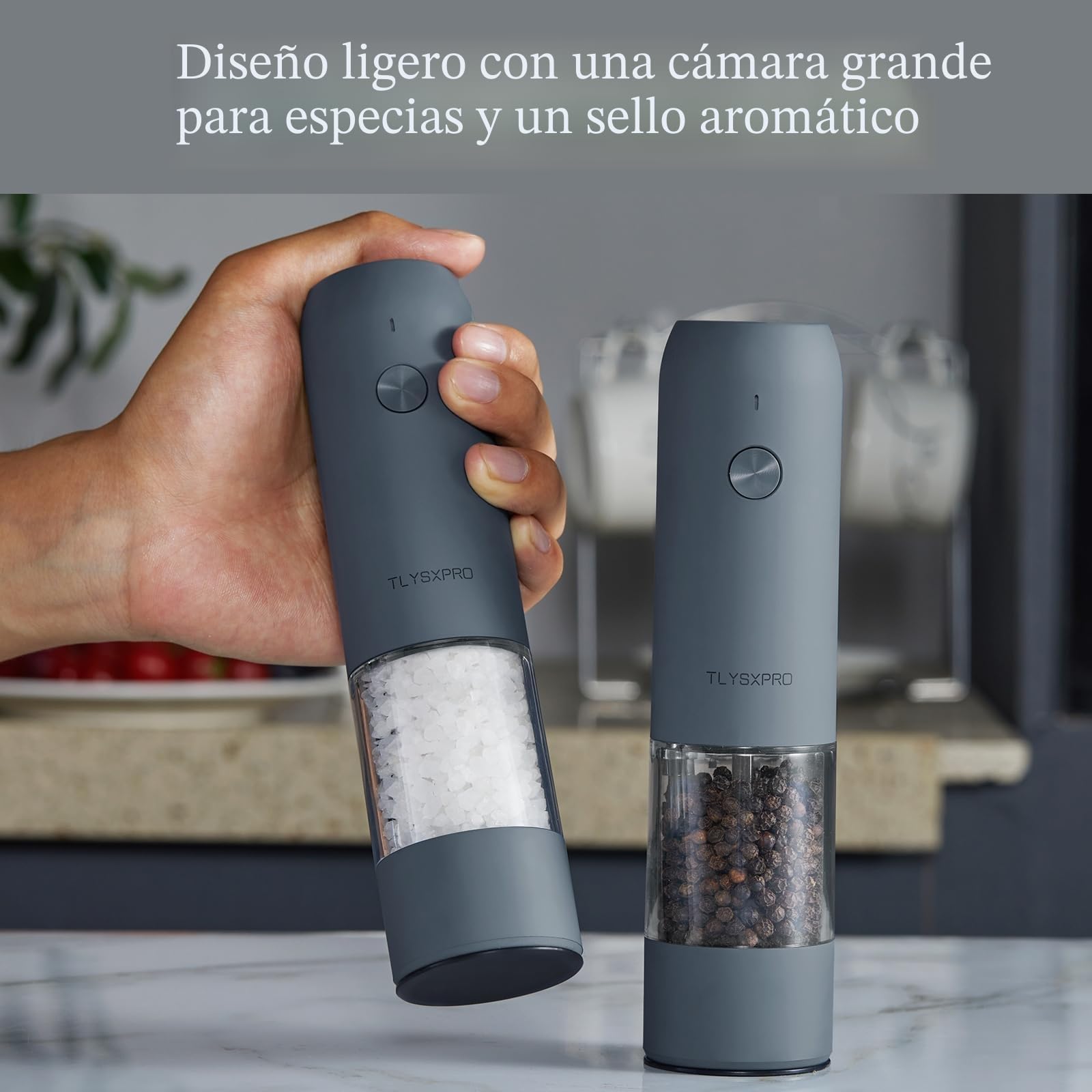 TLYSXPRO Molinillo de pimienta eléctrico, recargable por USB, molinillo automático de sal y pimienta, con ajuste de grosor, luz LED, recargable, accesorio de cocina (1 unidad, Negro)