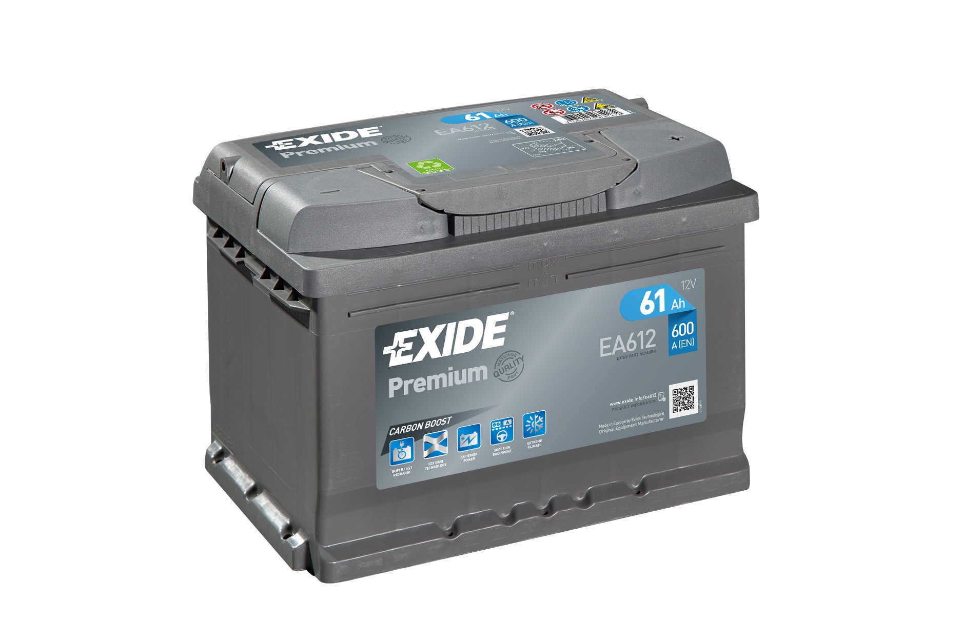 EXIDE EA612 Premium Starterbatterie 61Ah 12V 600A B13 DIN/ISO LB2