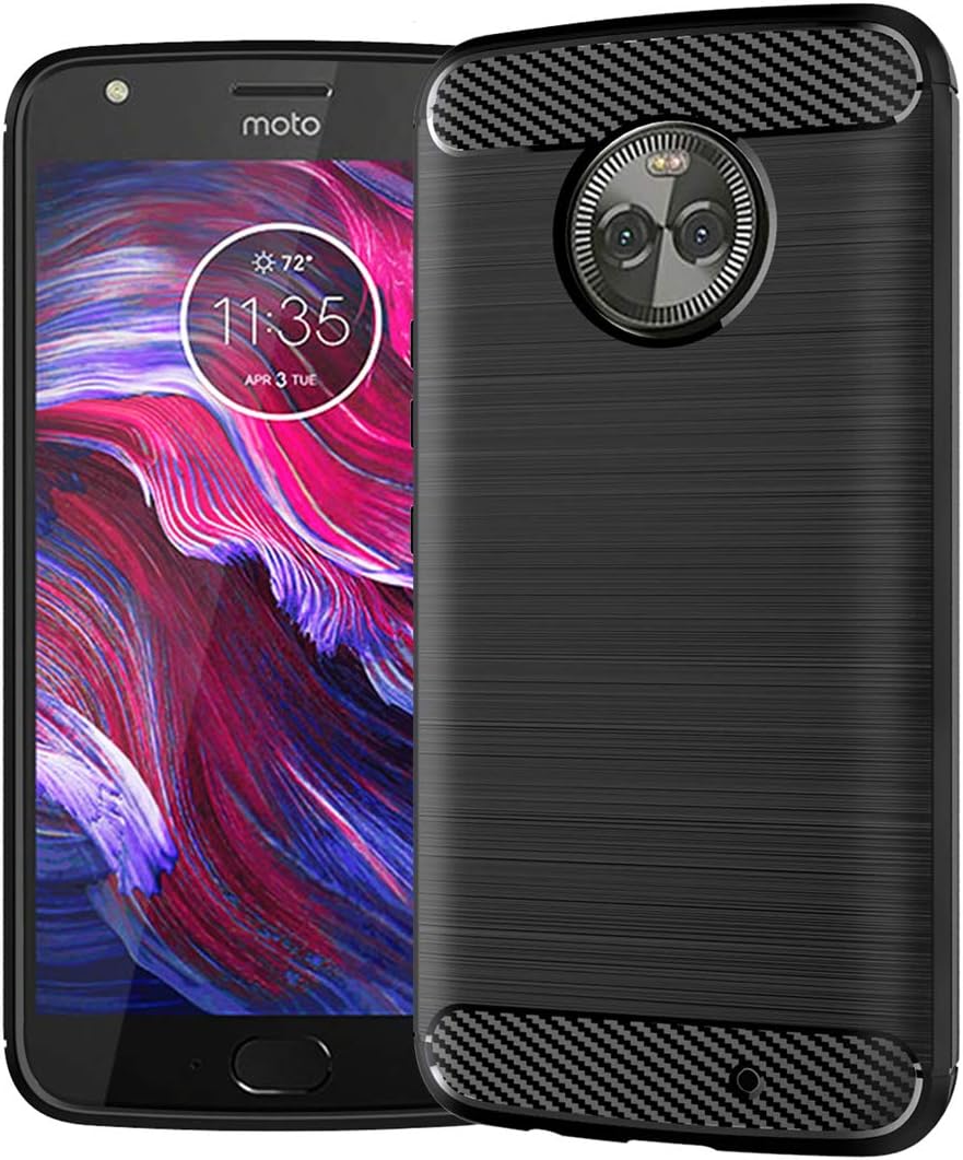 SNOSHO for Moto X4 Slim Case,Thin Soft Silicone Flexible TPU Gel Rubber Skin Anti-Scratch Shockproof Carbon Fiber Protective Cases Cover for Motorola X4,Brushed Black