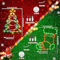 Vista 5 de 2 piezas de 100 luces iluminadas decoración de silueta de ventana de Navidad, árbol de Navidad iluminado y calcetín de Navidad para ventana