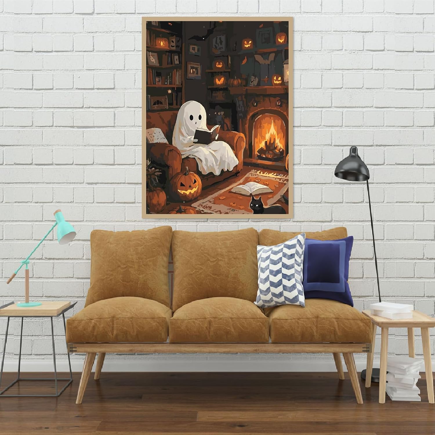 Eiazuiks Halloween Stamping Cross Stitch Kit, Ghost Halloween Counting Cross Stitch Kit for Adult Beginners, Full Line DIY Stitching Kit for Home Decor Cross Stitch Patterns 12x16 inches