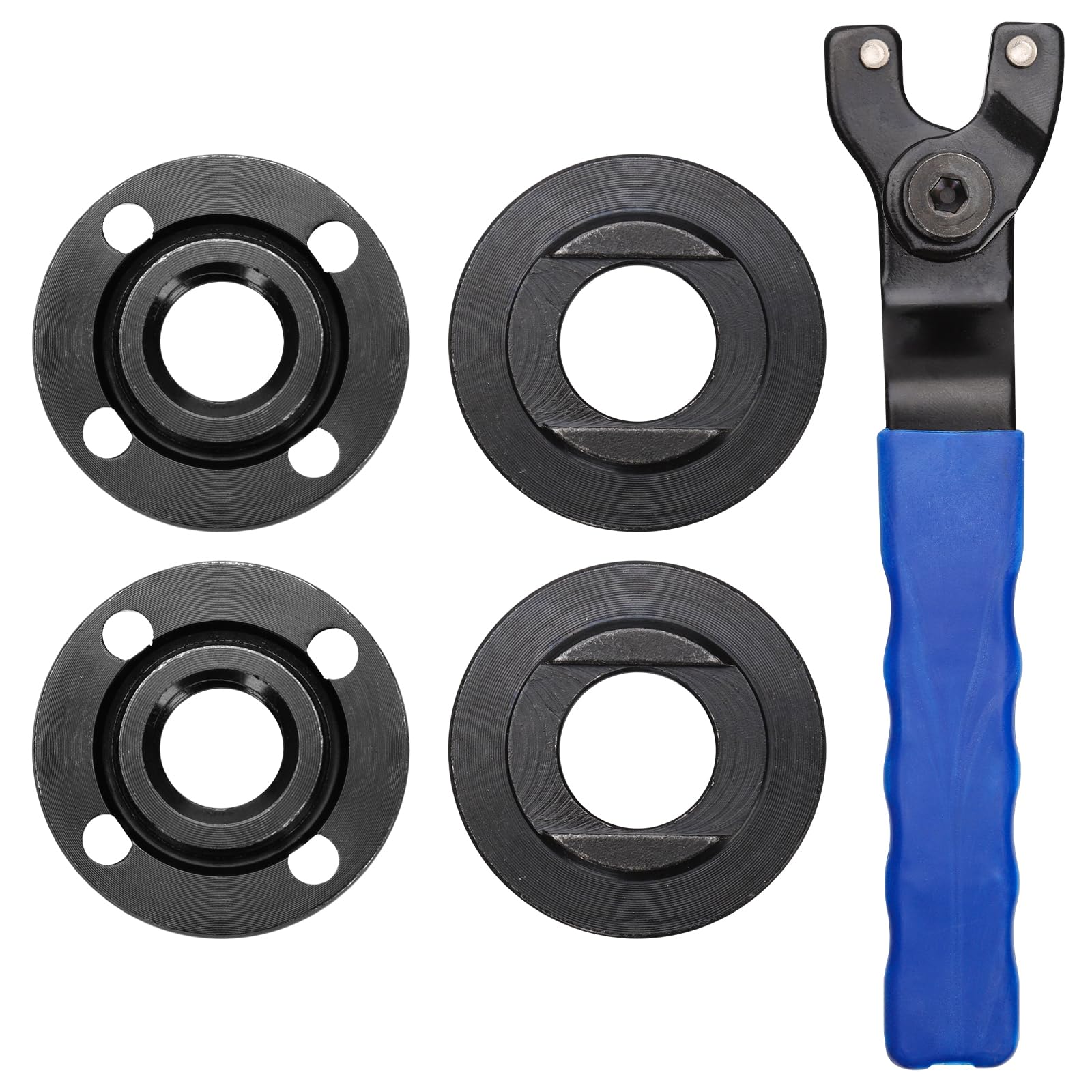 Clé pour Meuleuse d'Angle, Réglable, Clé à Molette avec 4 Pièces Écrous à Bride de Meuleuse 1,59cm-11 Compatible avec Dewalt Milwaukee Makita Bosch Ryobi Black Decker Pièces de Meuleuse
