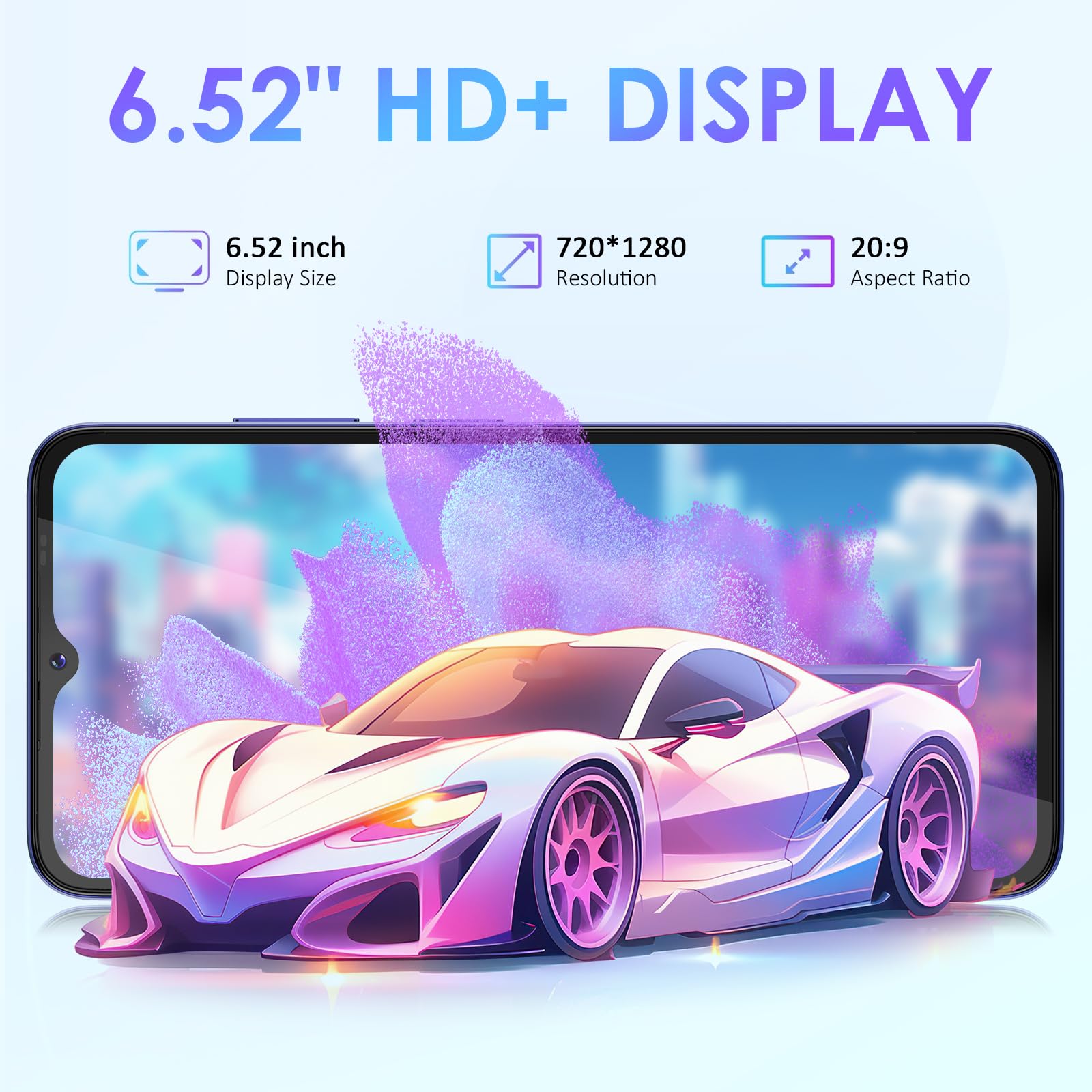 Smartphone Android 14 débloqué,Téléphone Portable écran HD de 6,52 pouces | 6 Go de RAM, 128 Go extensibles | Appareil photo 13 Mpx + 5 Mpx | Batterie 5000 mAh | Double SIM 4G | Android 14 | Bleu