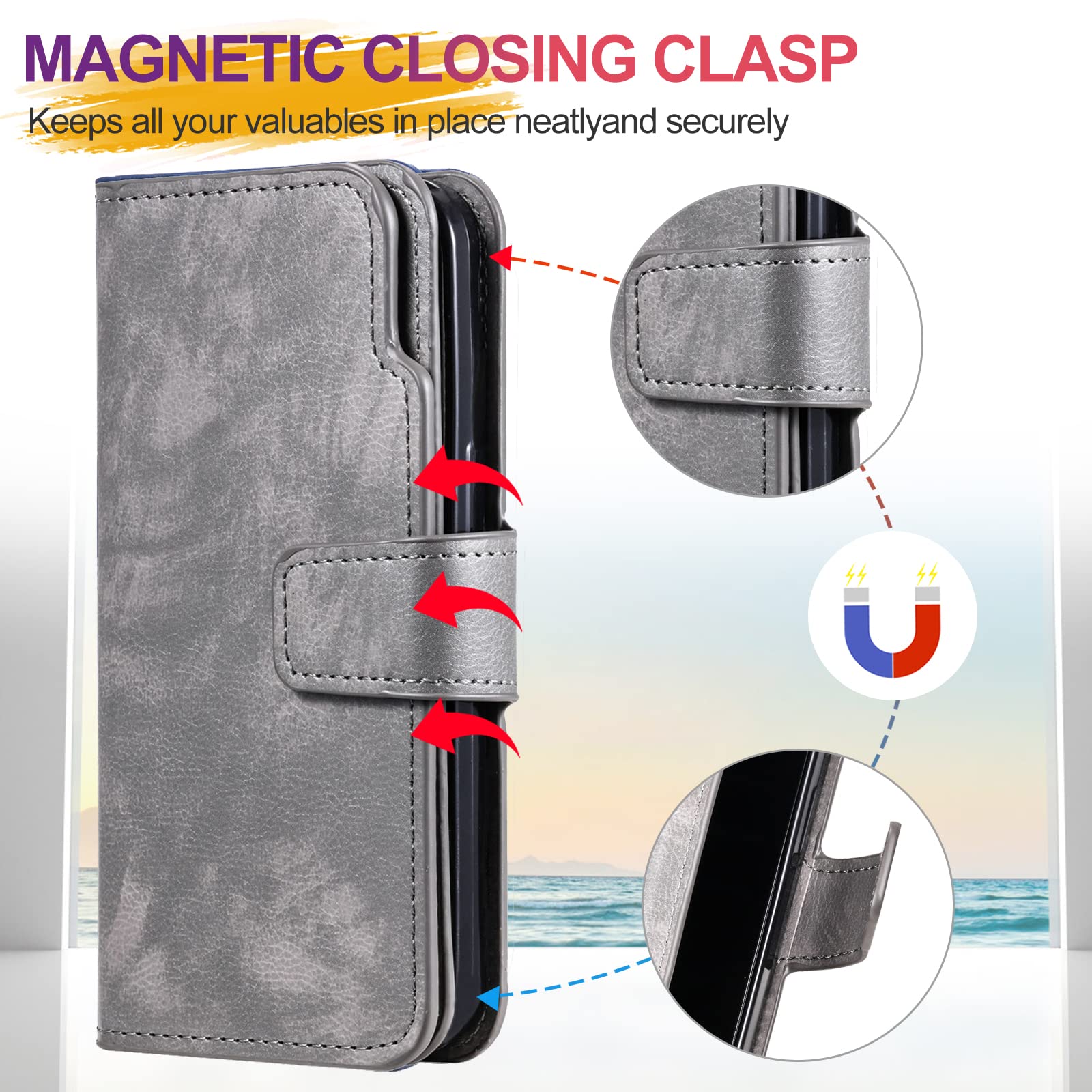 BEZ Cover per Huawei P8 Lite 2017, Custodia Compatibile per Huawei P8 Lite 2017 Protettiva Portafoglio in Pelle con Porta Carta di Credito, Kick Stand, Chiusura Magnetica, Nero