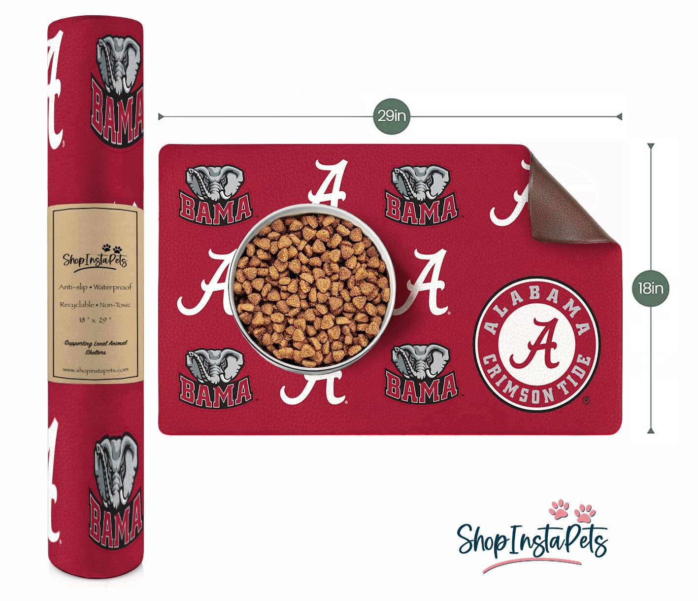 NCAA Tapis de nourriture et d'eau sous licence officielle pour chiens et chats | 45,7 x 73,7 cm | antidérapant | imperméable (Alabama Crimson Tide)