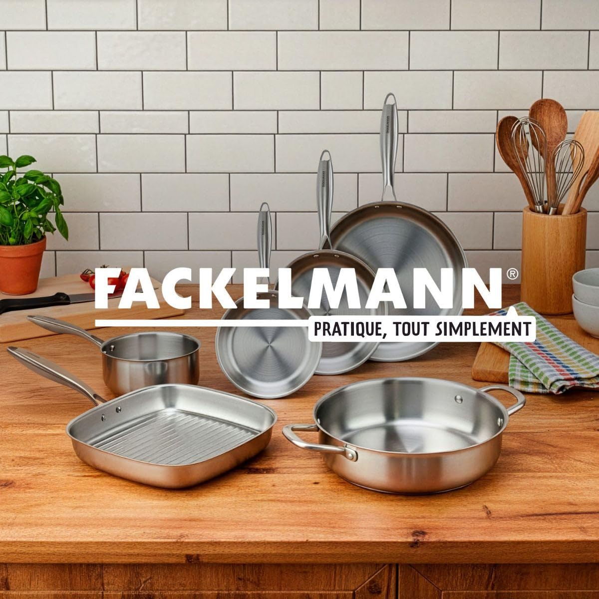 Fackelmann 9243950B Batterie de cuisine 2 poeles 20/28 cm, 2 casseroles 14/18 cm et 1 ustensiles