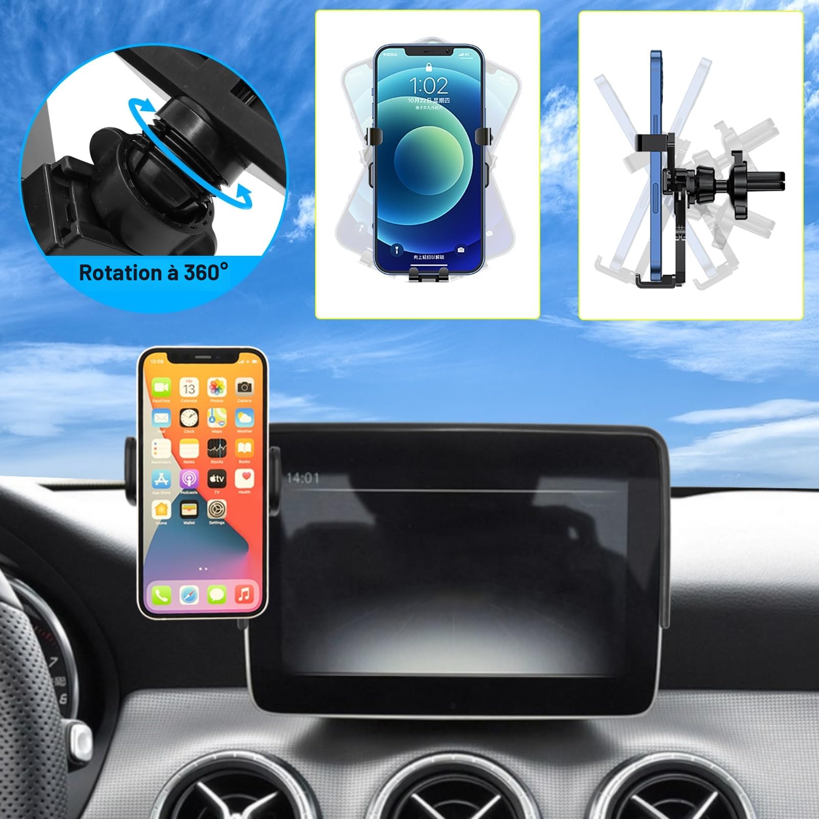 TTCR-II Compatible avec Mercedes Benz CLA/GLA Support de Téléphone Voiture | Support Phone Rotatif à 360°Adapté pour CLA/GLA 2016-2019, Porte Smartphone Convient pour Taille D'écran de 20,32CM