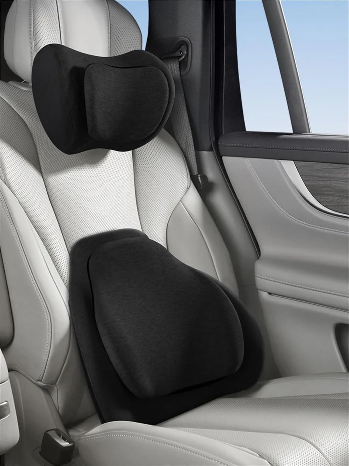 Cuscino collo Cuscino per il collo dell'auto con design a doppio strato, supporto per la vita, poggiatesta e lombare in memory foam