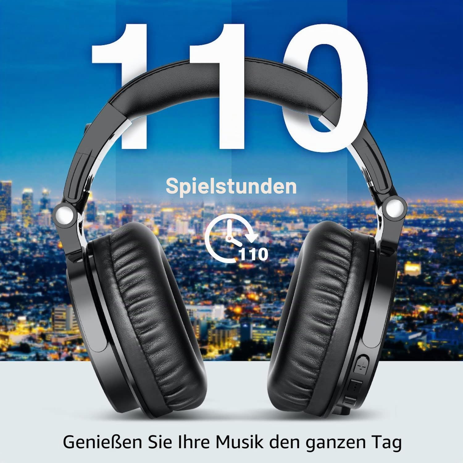 OneOdio Bluetooth Kopfhörer Over Ear, 110 Std Spielzeit, HiFi Stereo, Eingebautes Mikrofon, Faltbar, 50mm Treiber, Schwarz