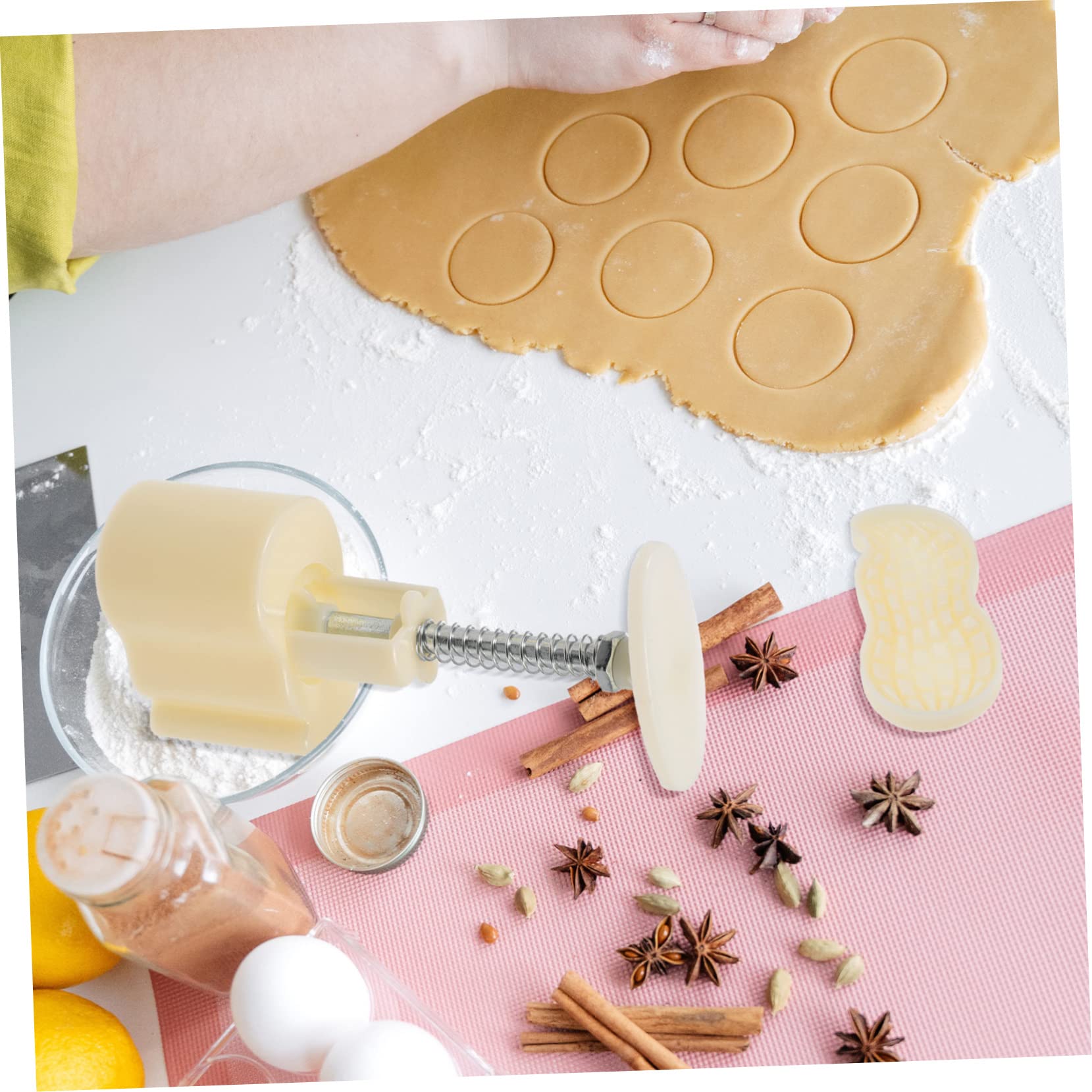 4 Sätze Mondkuchenform Backform Mit Handpresse Käsekuchenform -formpresse Stempel Zum Backen Von Keksen Kuchen-fondant- Keksausstecherform Kekspresse Weiß Plastik Amosfun
