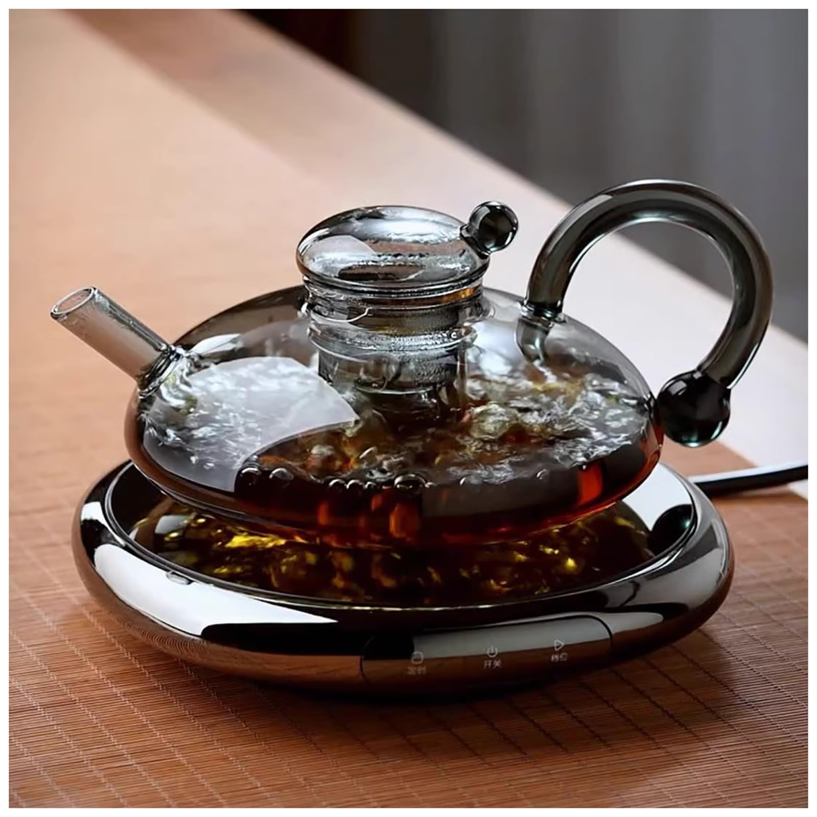 Sereno Filtration Teapot Set with Electric Ceramic Stove, Inovesa Glass Teapot Set Heatable, Water Flows Smoothly Without Spilling, for Loose Tea (Transparent + 2cups)