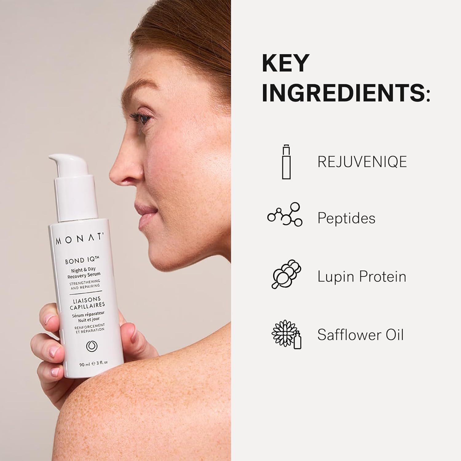 MONAT BOND IQ™ Night & Day Recovery Serum – Clinically Proven Strengthening & Repairing Formula - Bond-Building with Biomimetic Peptides & REJUVENIQE Oil for Softer & Shinier Hair – 90 ml / 3 fl oz