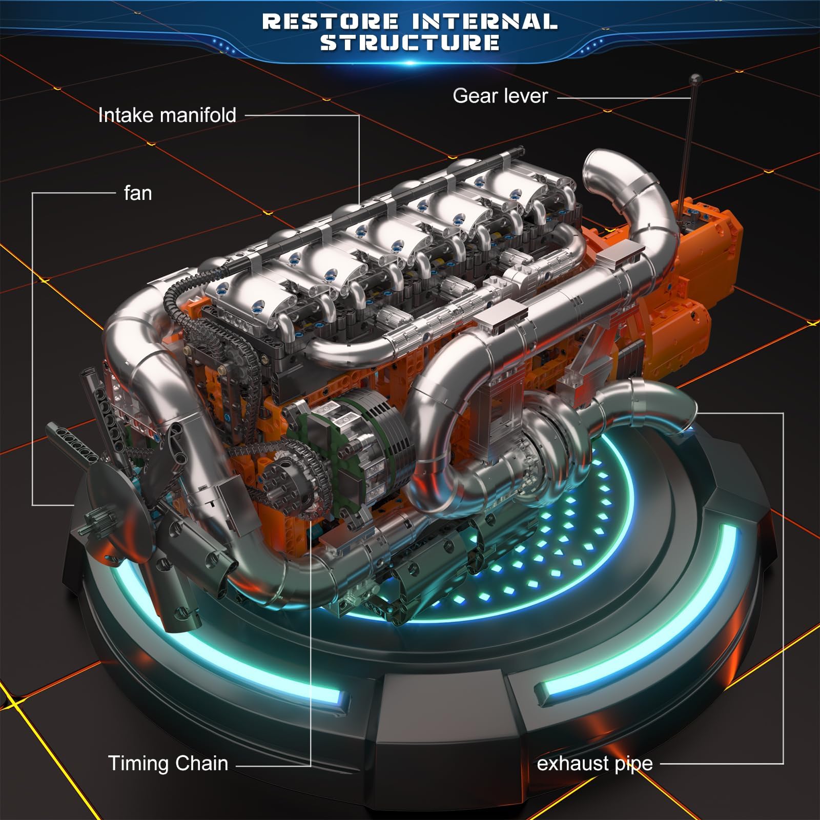 Mould King 10200 Technology Track Engine Block Toy Set, 3070 pezzi blocco morsetto motore con trasmissione motore batteria, modello di costruzione per bambini e adulti creativi