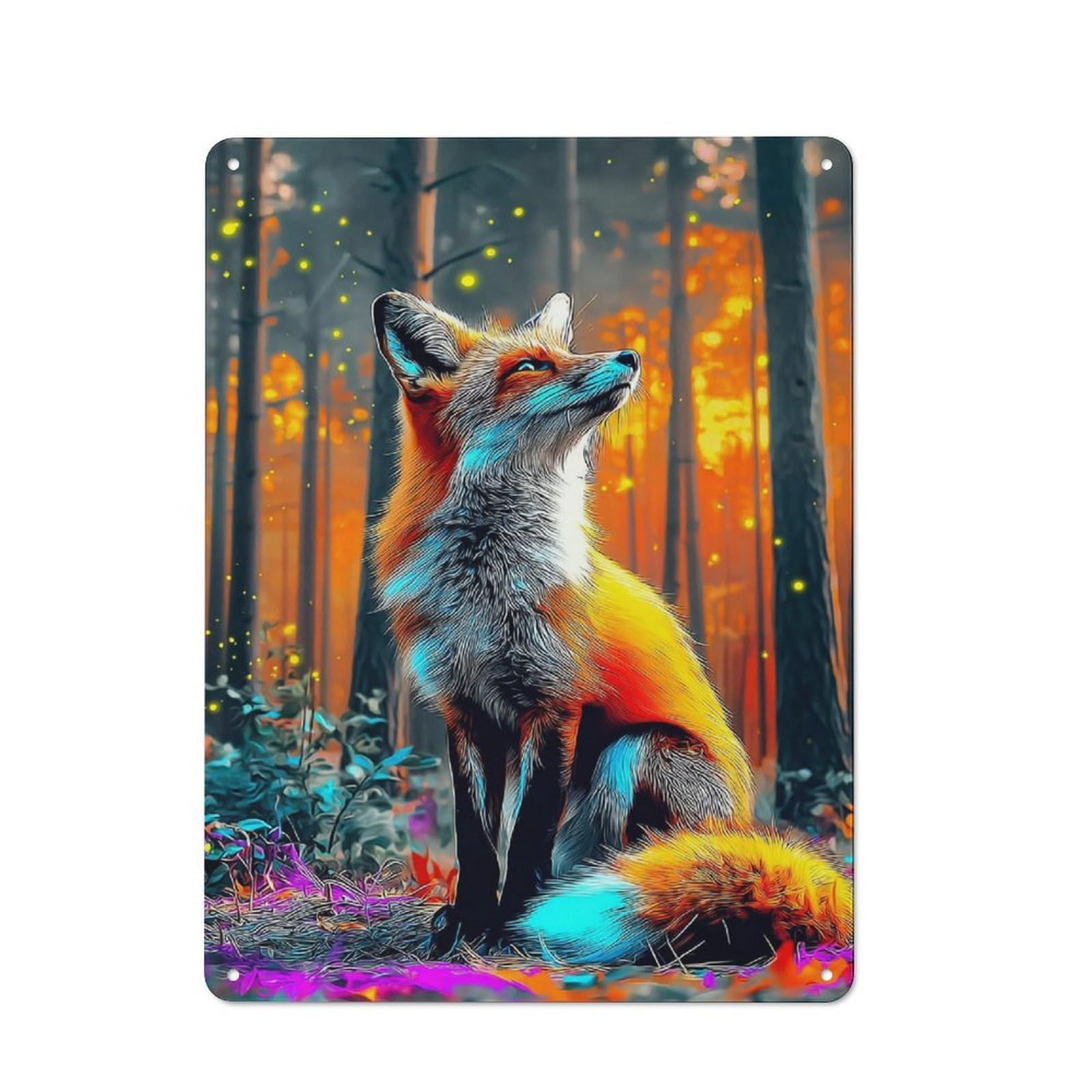 Junmoney Enchanted Forest Fox -1 Rustic Metal Wall Decor 40X30cm, Decorative Tin Sign For Farmhouse Kitchen, Pantry Or Dining Area