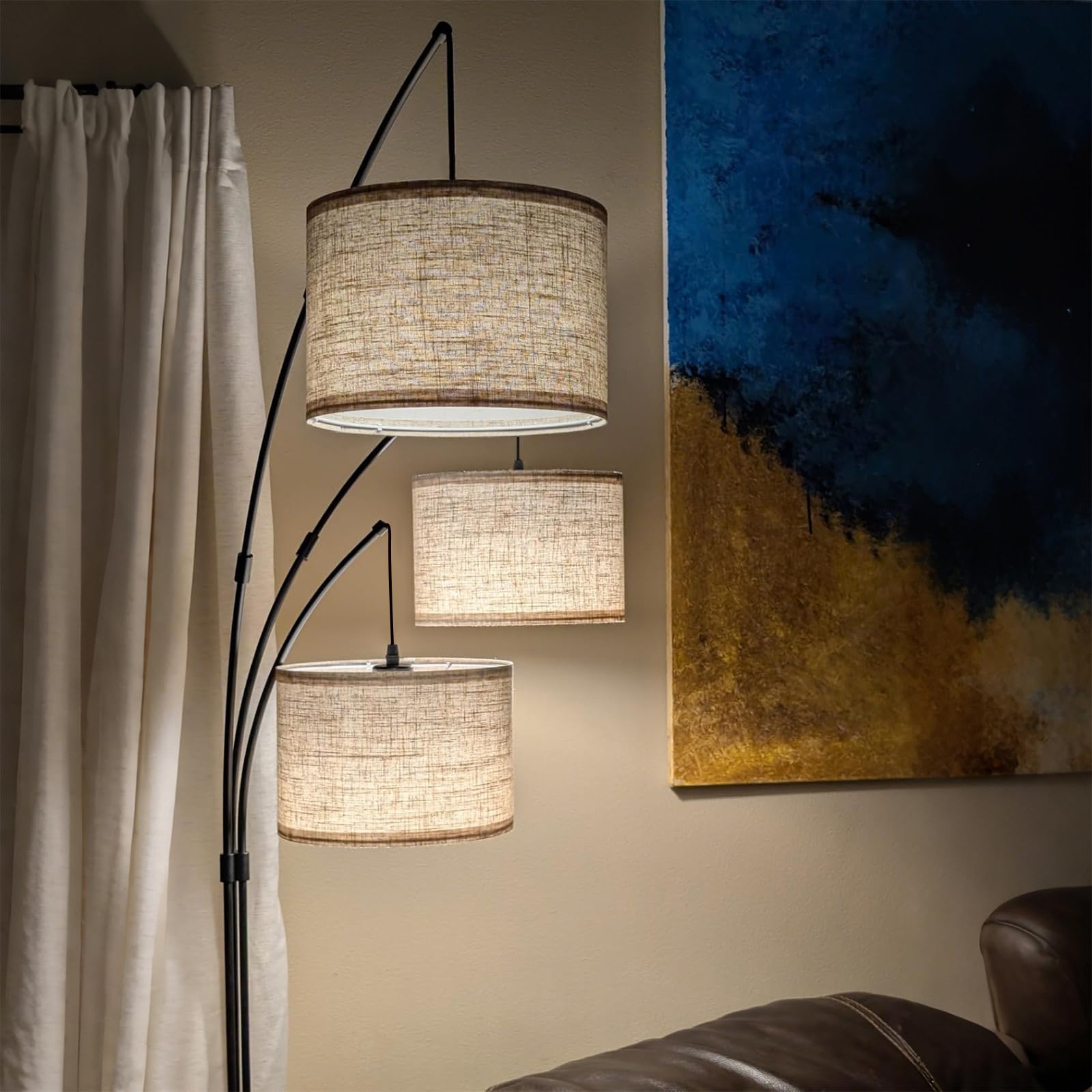 Lámpara de pie de arco, lámpara de pie de 3 luces con mando a distancia, 2400 lúmenes, lámpara de pie alta súper brillante con 3 temperaturas de color y regulable, lámparas de pie de árbol 2