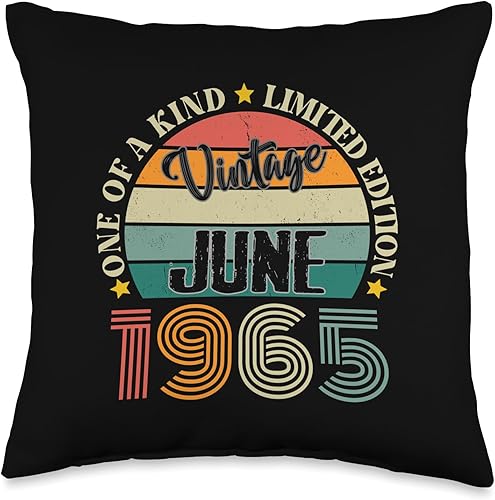 Vintage Birthday Retro Limited Edition Retro Gifts 59 Year Old Vintage June 1965 59th Birthday Retro Throw Pillow, 16x16, Multicolor
