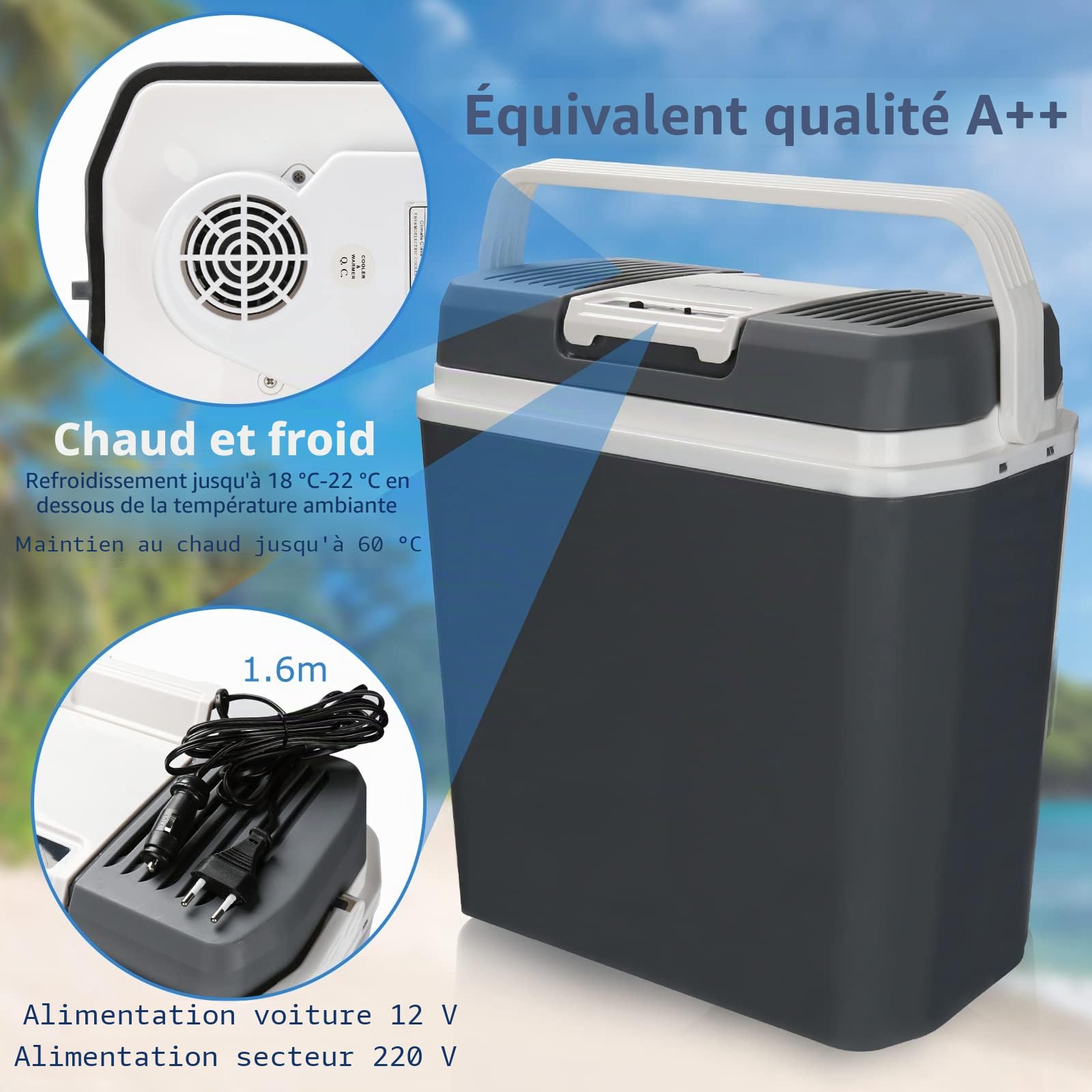 Ikodm 24L Glacière électrique 12V 230V, Mini-réfrigérateur Réfrigéré et Chauffé, Glacière de voiture avec mode ECO, pour le camping en voiture