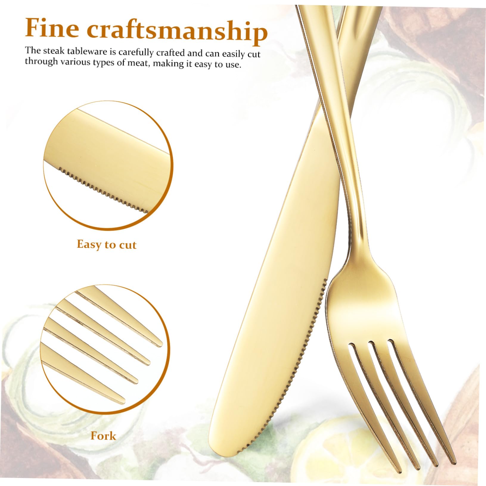 2 Impostati Posate Steak in Acciaio Resistente con Coltelli e Cucchiai Ergonomici Kit da Tavola per Casa Ristorante e Picnic Facile da Pulire