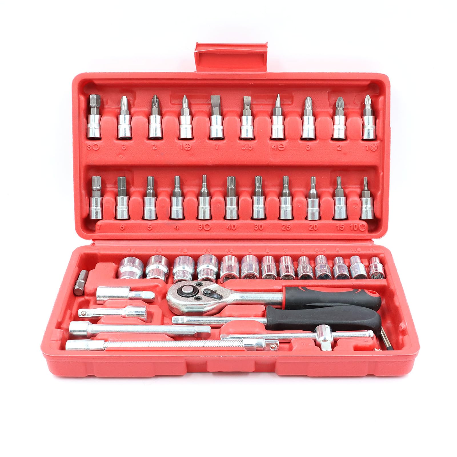 Crozgan 46-Piece 1/4" Drive Ratchet Socket Set, Metric Bit Kit with Flexible Extension & 72-Tooth Reversible Ratchet Wrench, Ideal for Auto, Bike & Household Repair