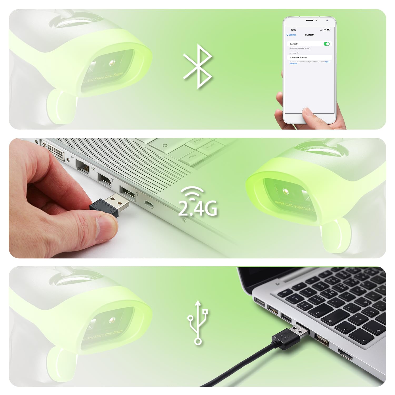 NetumScan Wireless QR Barcode Scanner, 3 in 1 Automatic Bluetooth 1D 2D Barcode Reader USB Image Code Scanner for Store, Warehouse POS, Computer, Tablet, iPad, iPhone, Android