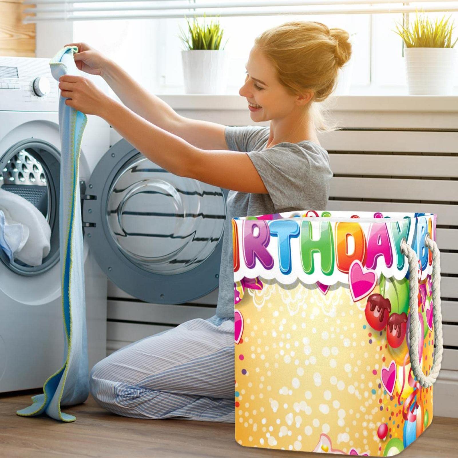 Wodoodporny kosz na pranie, kosz na brudne ubrania z uchwytem, balon urodzinowy