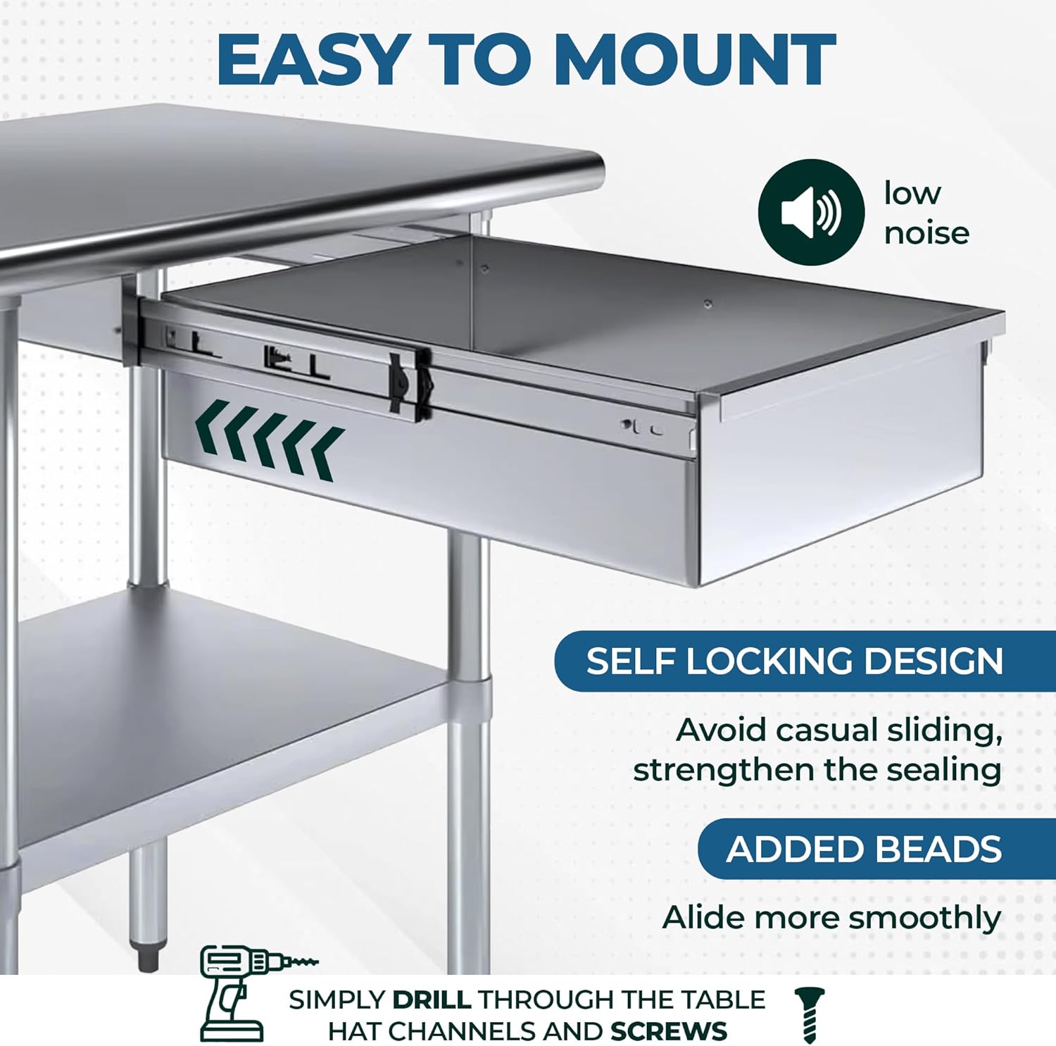 15” x 20” Stainless Steel Drawer for Work Table – 430 SS 18-Gauge Heavy-Duty Metal Drawer – Fits Prep Tables – Commercial or Residential – NSF Certified (15” x 20”)