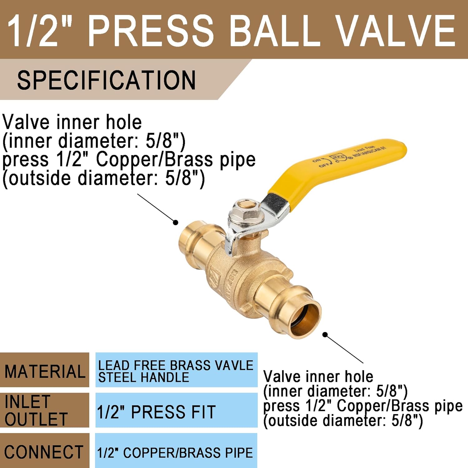 [10 Pieces] Lingmfg 1/2" Press Ball Valve Propress Shut Off Valve For 1/2" Copper/Brass Tubing LING-BV1-1/2PS-10
