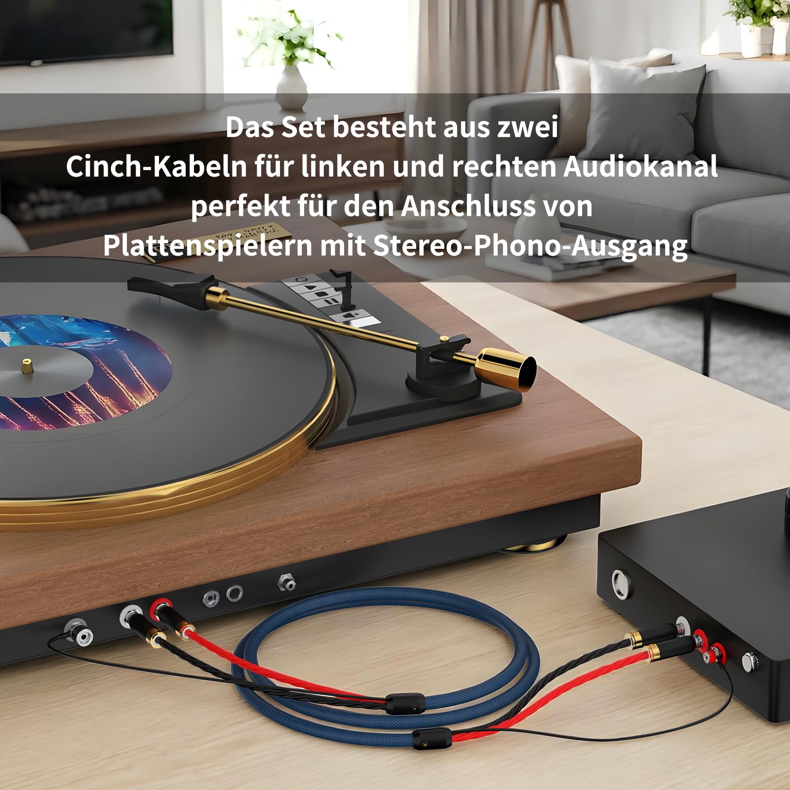 Cavo audio High End Phono schermato OFC, cavo per giradischi, cavo di messa a terra con 4 connettori RCA placcati in oro, cavo RCA in vinile per giradischi, amplificatore, 1 m