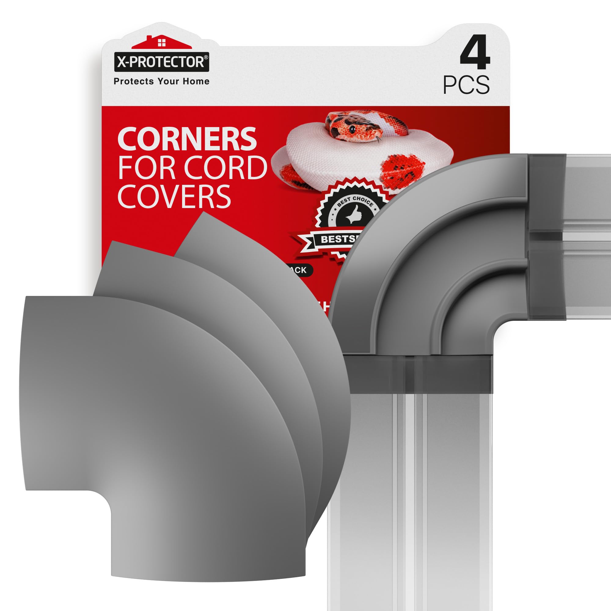 Esquinas para cubiertas de cables de suelo de X Protector, 4 unidades, material de silicona, color gris, autoadhesivas, compatibles solo con la versión normal.