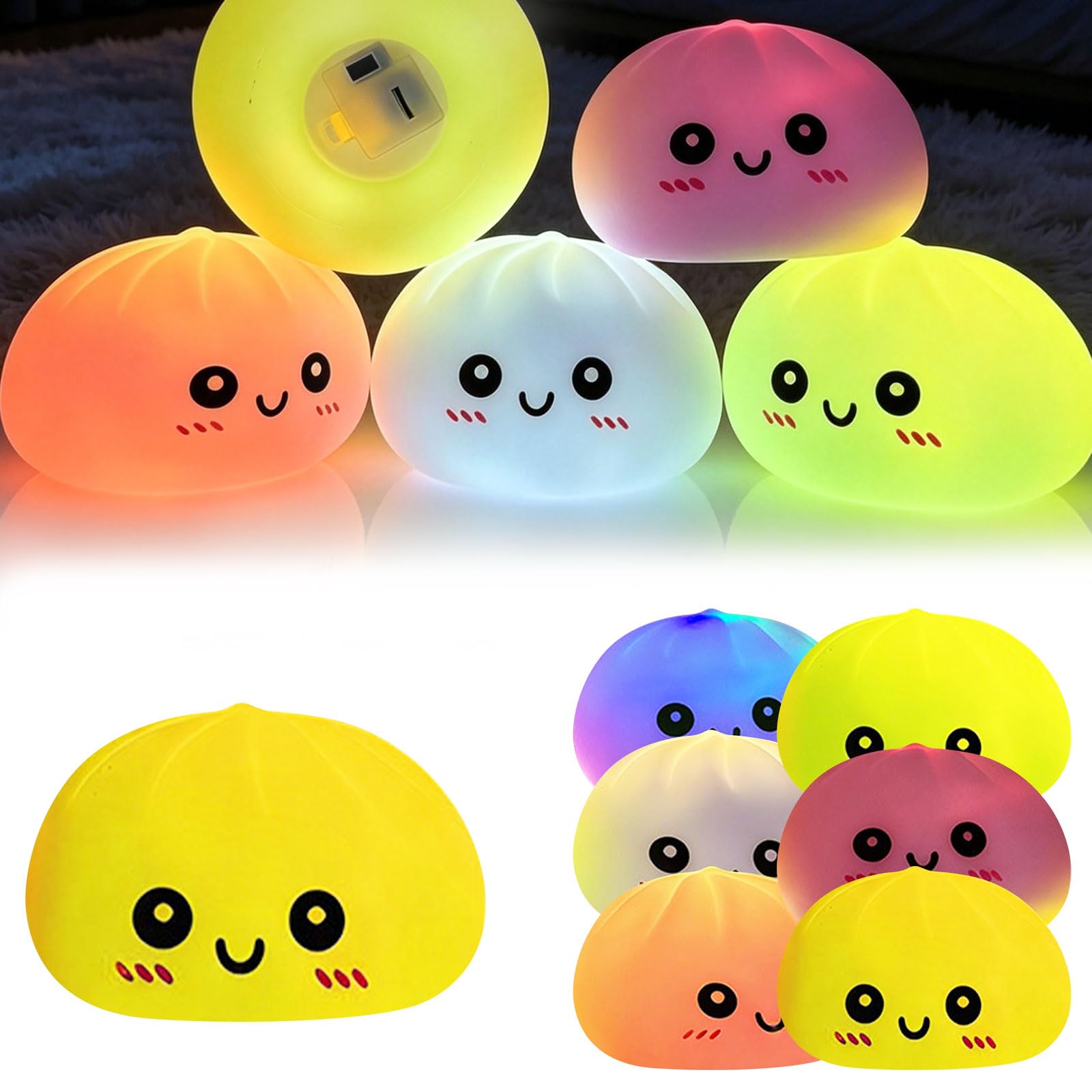 LED Light Dumpling - Giant Squishy Dumpling Stress Toy, Cute Rainbow Dumplings Buns Bao,Squishy Balls, Stress Relief Squishy Dumplings Toy, Anxiety Relief Fidget Toy for Adults Teens & Kids