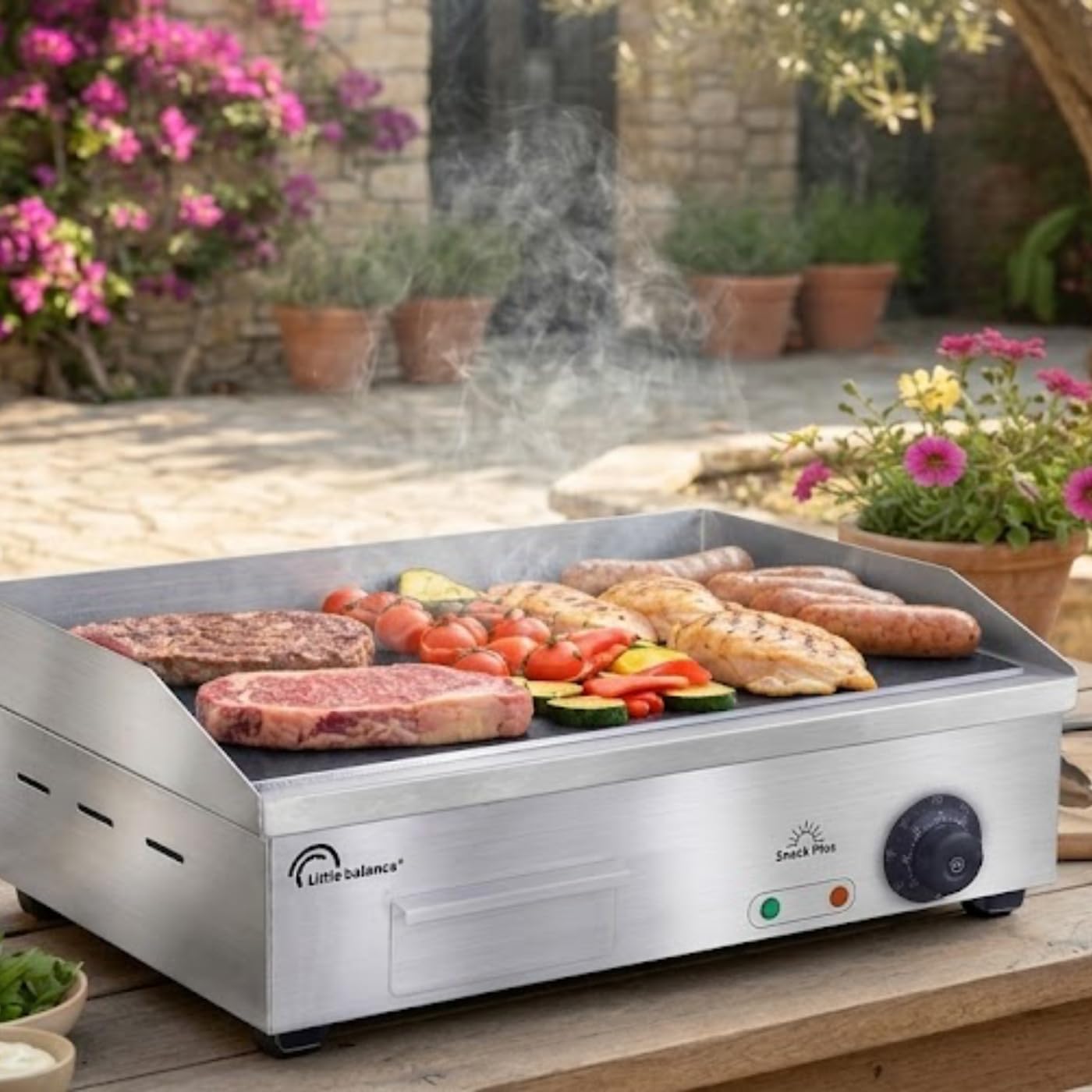 LITTLE BALANCE 8568 Snack Plus, Plancha électrique 6-8 personnes, Plaque de cuisson acier anti-adhésive 8 mm, 2900 W, Acier