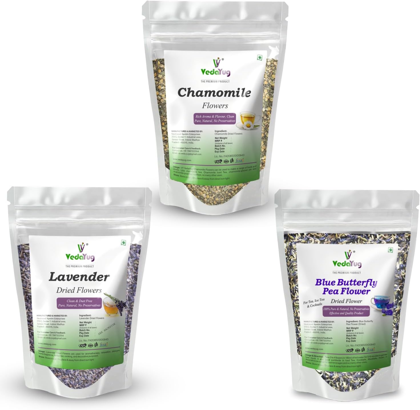 Combo Herbal tea Chamomile Flower 30g Blue Butterfly 20g & Lavender 30g Herbal Tea Ingredient set (80g)