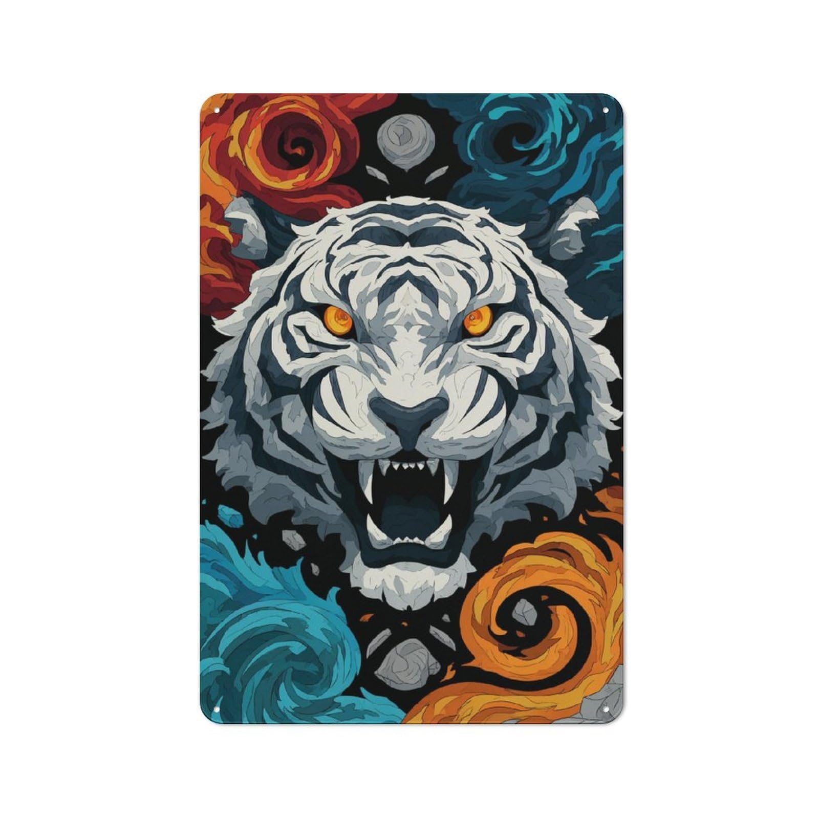 Junmoney Fiery Tiger Fury Metal Plaque 30X20cm With For Hallway Wall, Retro Decor, For Wall Display Collectors
