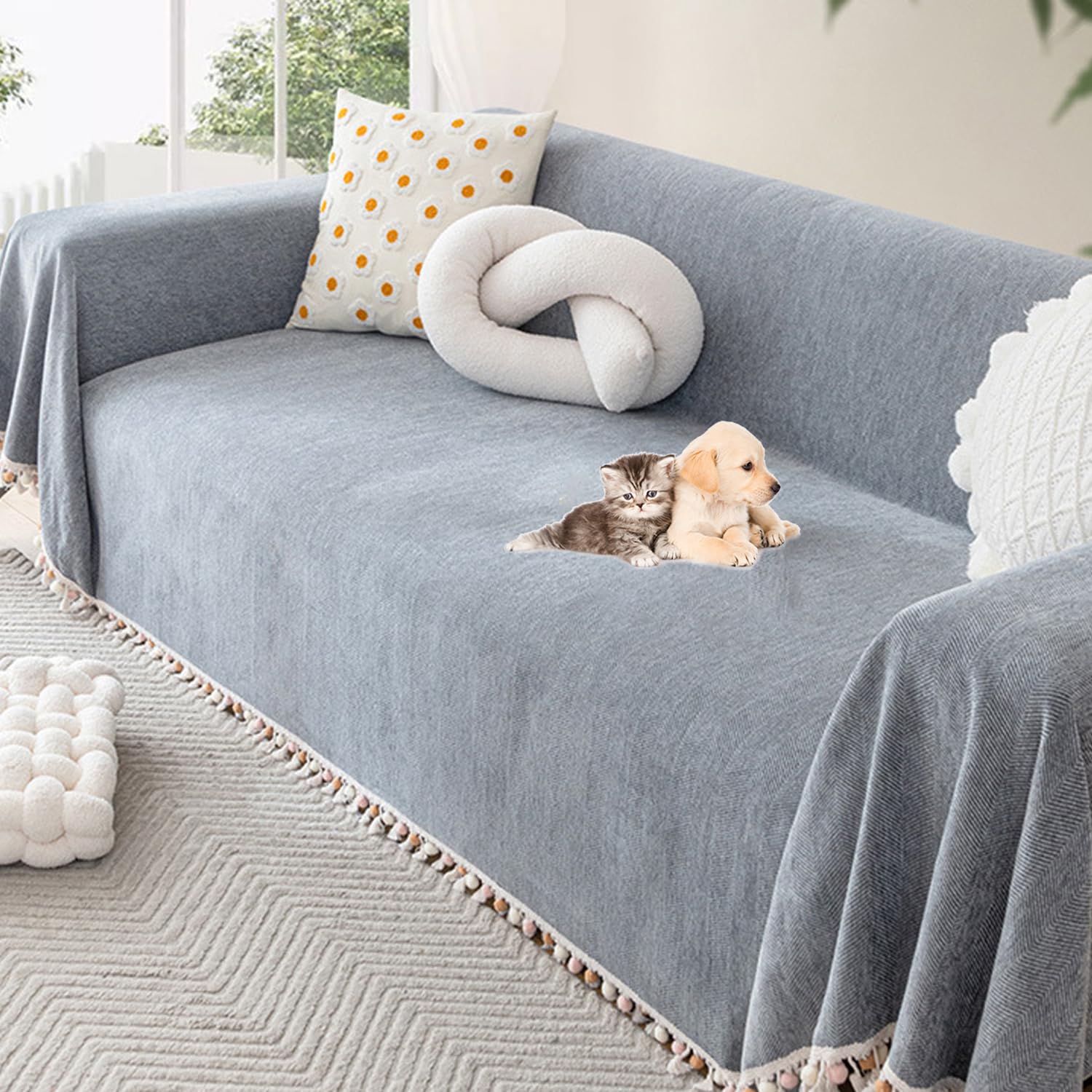 Amazon.com: KCCRHIN Chenille Couch Cover with Fringe Solid Color