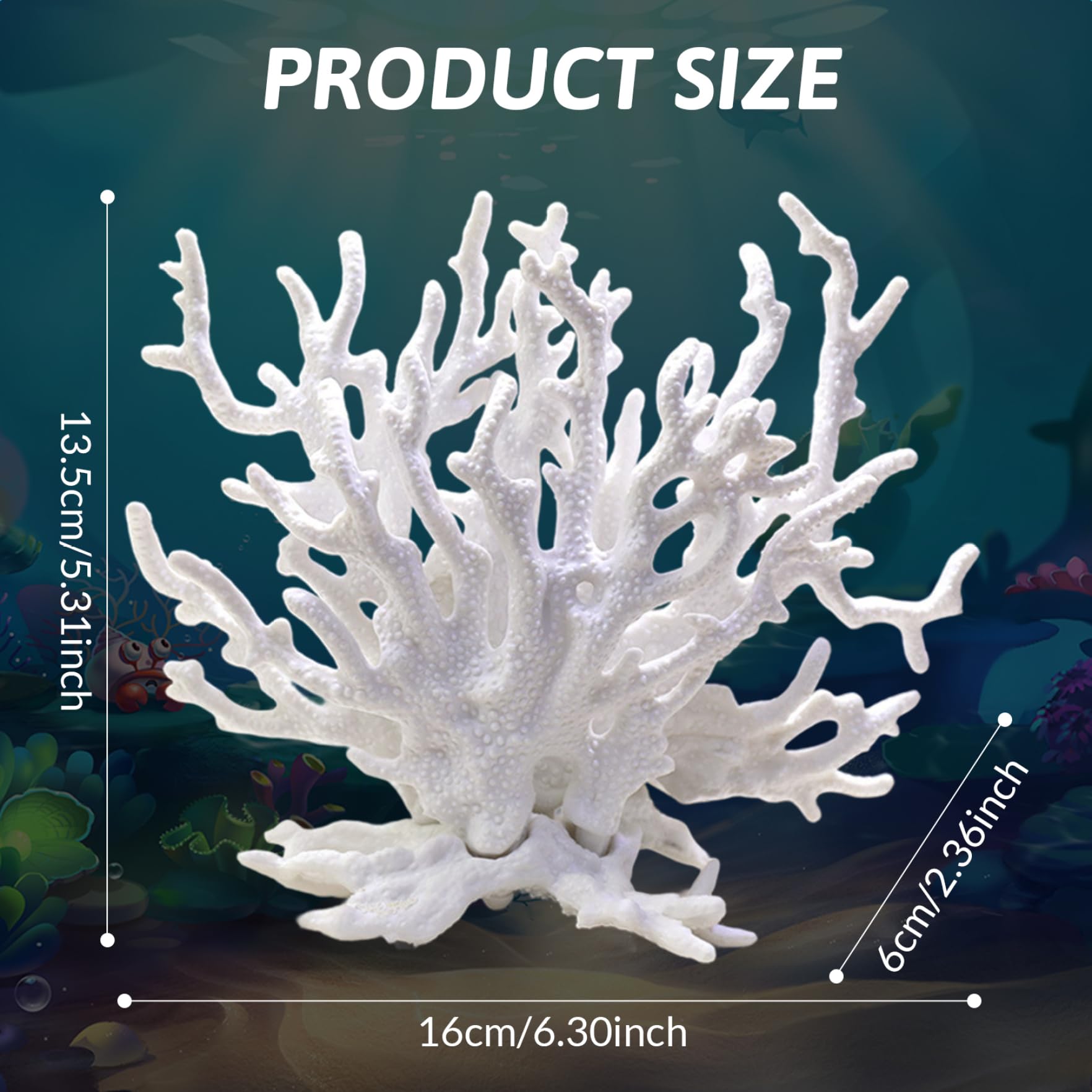 Heidouse Coral Reef Decor, 6.3x2.4x5.3 Inch Resin Fake Coral, White Aquarium Decorations for Fish Tank Landscape