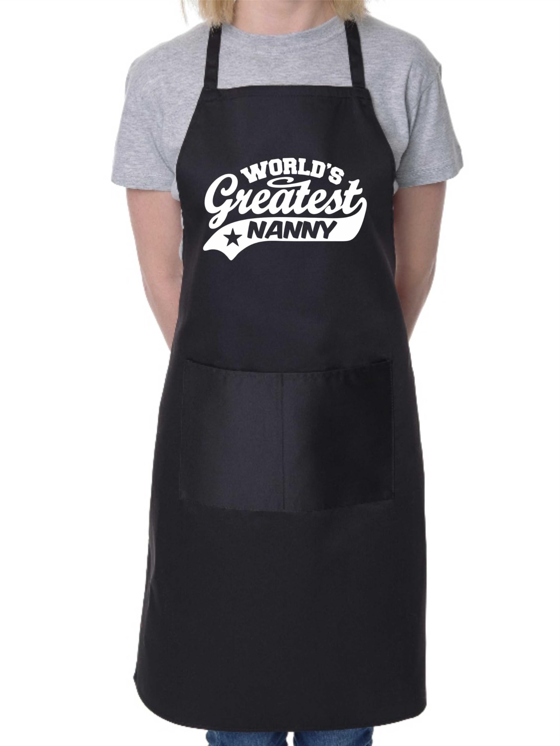 Print4u Unisex Black Apron Greatest Nanny Gift For Her Birthday Mother's Day Present