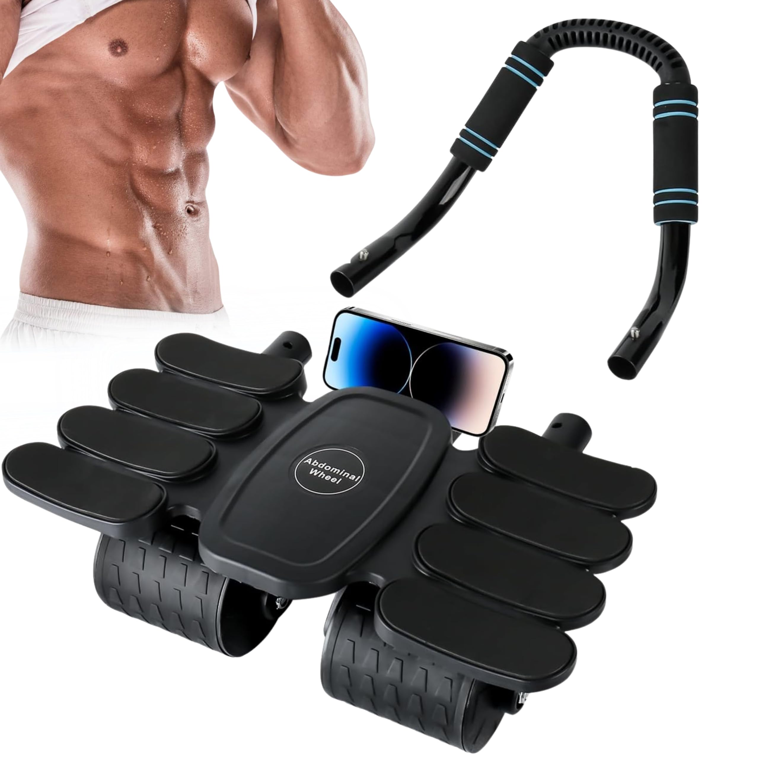 SGM 0605-31002 Ab Roller Wheel with Auto-Rebound, Elbow Support & Phone Holder | Abdominal Core Trainer for Home Gym Workouts | Includes Knee Mat | Fitness Equipment for Beginners & Athletes