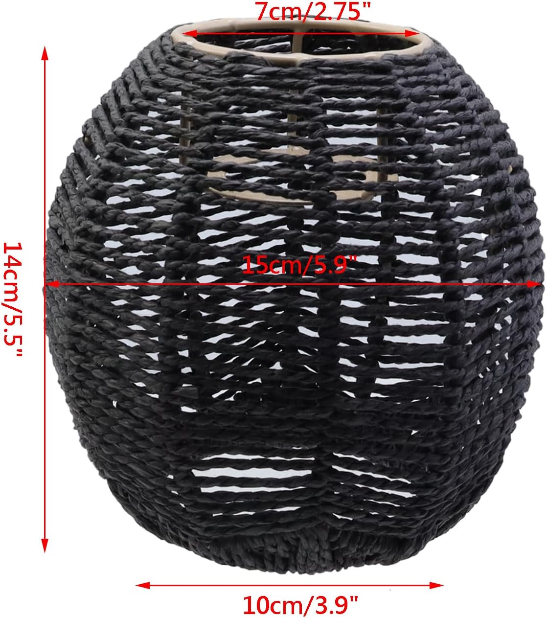 Wealrit Woven Rattan Pendant Lamp Shade Chandelier Lampshade 5.9" x 5.5" Light Fixture Shade for Home Decoration(Black)