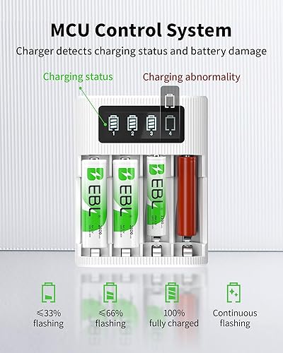 Miniatura 3 de EBL Paquete de 8 pilas AA AAA con cargador de batería inteligente LCD de 4 bahías, incluye 4 baterías recargables dobles A de 2800 mAh y 4 baterías