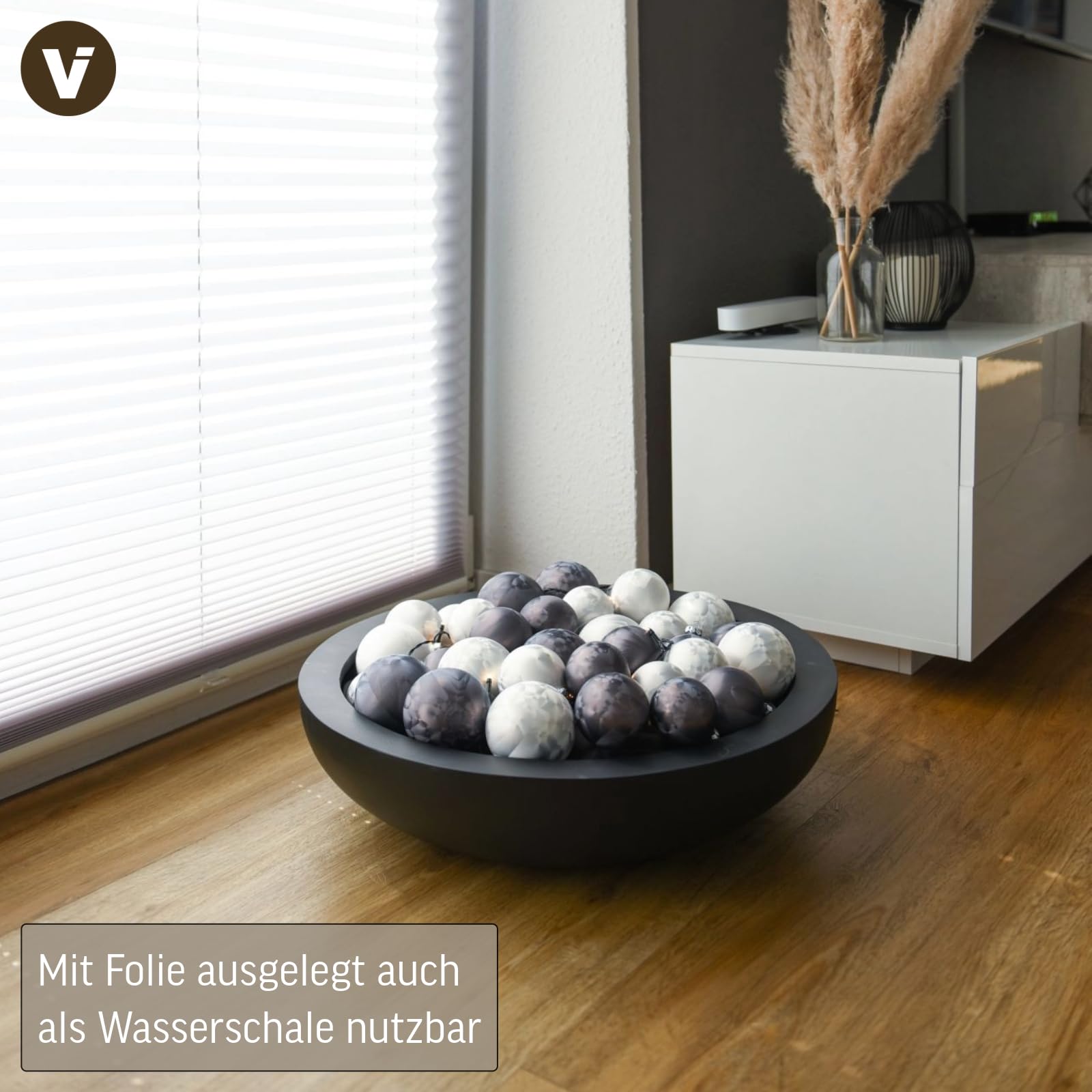 VIVANNO Pflanzschale Blumenschale Dekoschale Fiberglas anthrazit robust langlebig 14 x 54 cm