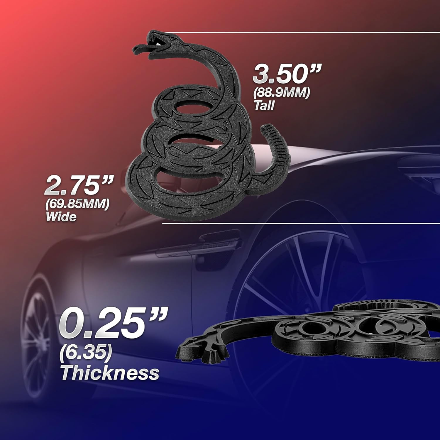 Don't Tread On Me Metal Auto Emblem by Revolution Car Badges - Gadsden Flag Rattlesnake 3D Snake Badge - Premium Alternative to Bumper Stickers and Decals (Tactical Black) - Image 4