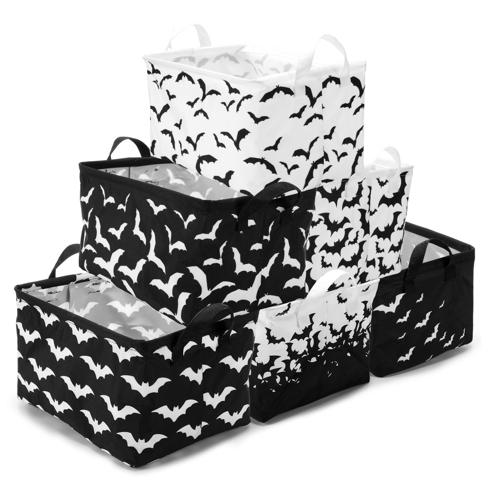 Maxcheck 6 Pcs Halloween Bat Storage Basket Foldable Bat Basket for Gift Empty Rectangle Halloween Storage Bin Fabric Gothic Cloth Toy Organizer Cubes Boxes with Handle Room Office Decor