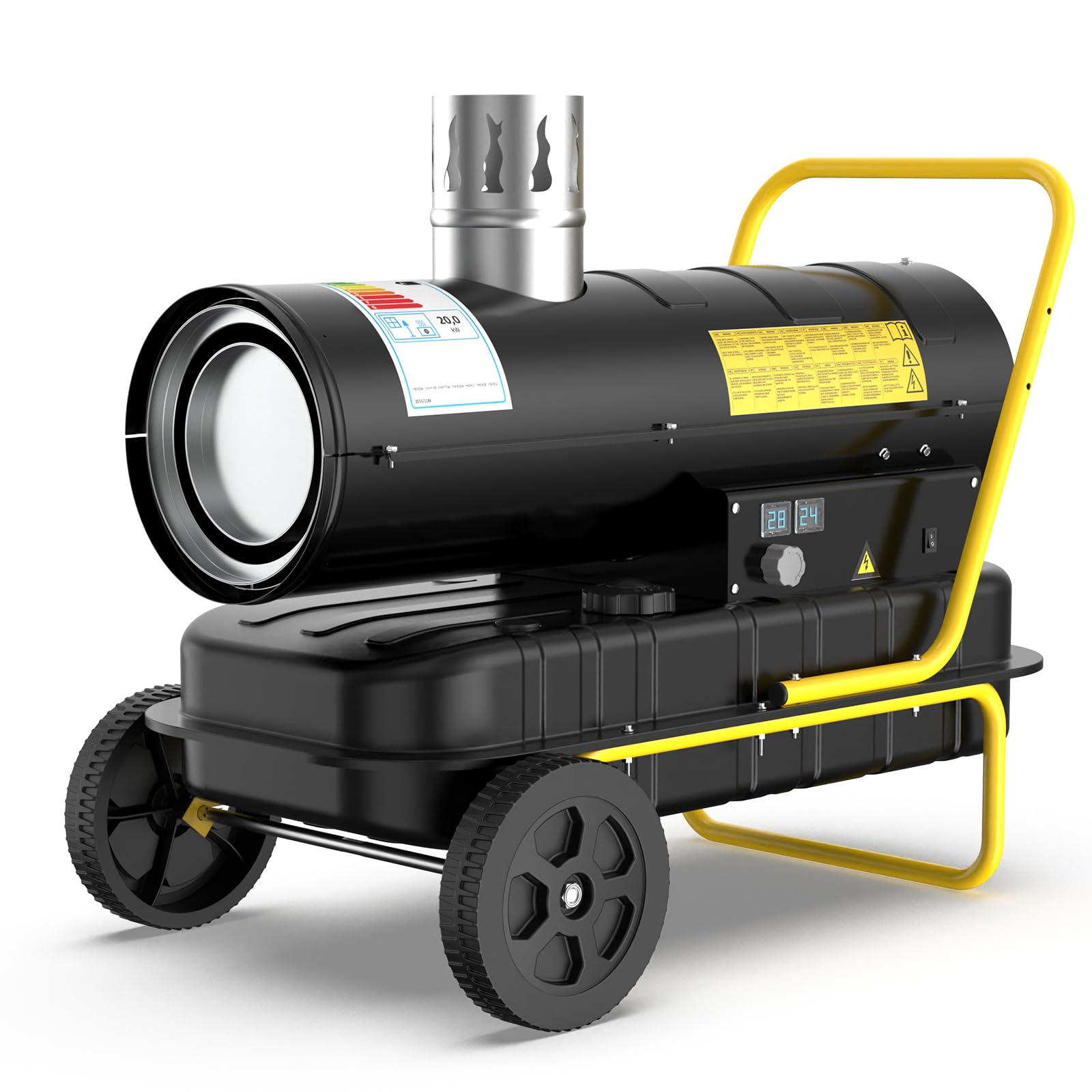 Riscaldatore Diesel Indiretto 20 kW - Termoventilatore Industriale - Serbatoio Grande Capienza 38L - Ruote, Termostato Regolabile - Per Officine, Cantieri, Uso Agricolo