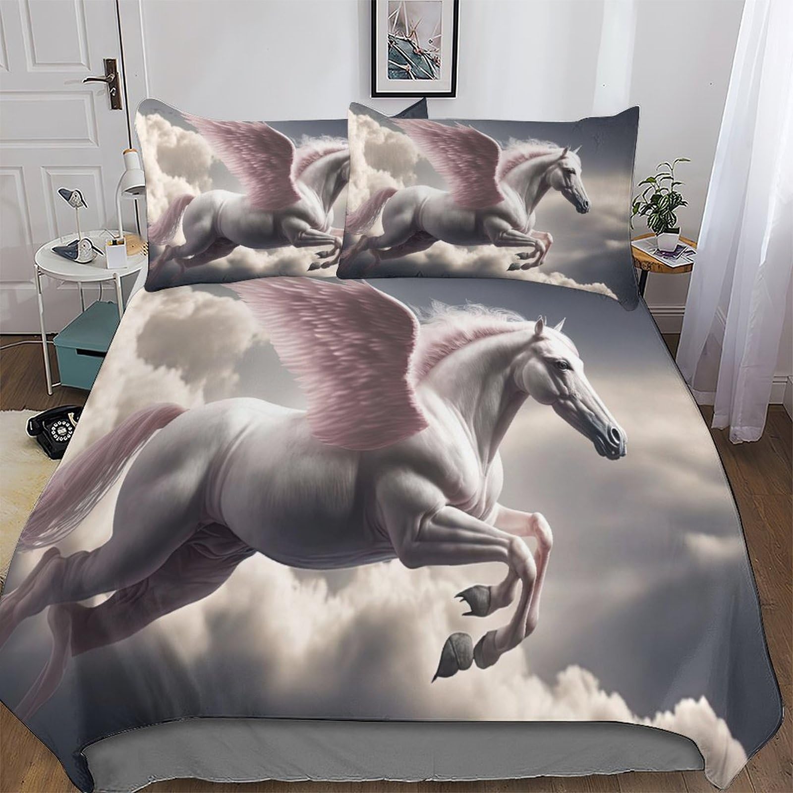 Parure de lit 220x240cm anti-acarien avec housse de couette fermeture éclair cheval