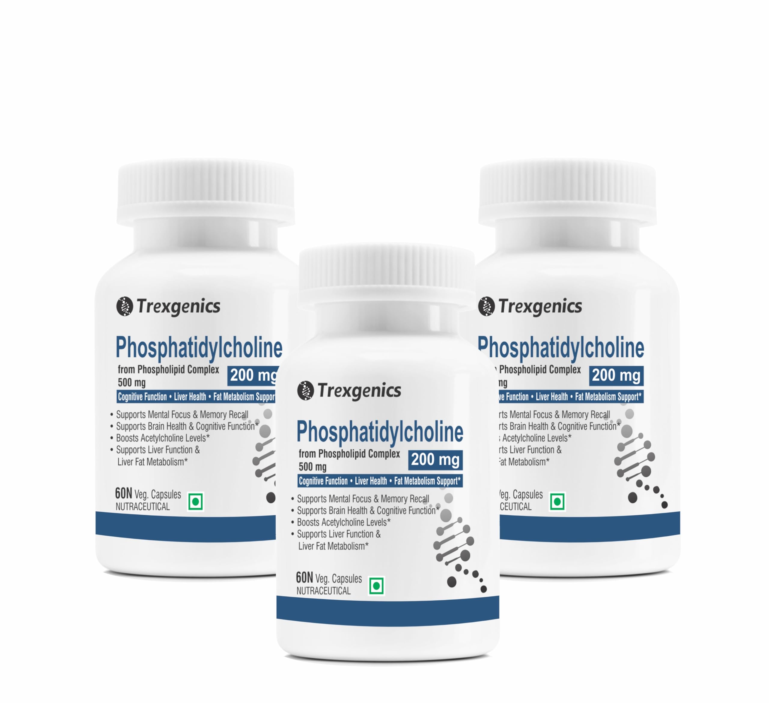 Trexgenics PHOSPHATIDYLCHOLINE 200 mg from Phospholipid Complex 500 mg, Cognitive Function, Liver and Brain Health, Fat Metabolism Support (60 Veg Capsules) (Pack of 3)-picture-23