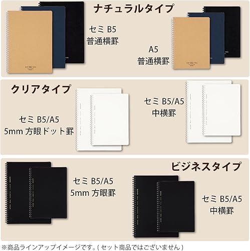 Miniatura 7 de Kokuyo - Cuaderno de anillo suave en forma de D, A5, 0.197 in, cuadrícula a rayassección a rayascuadrados, 80 hojas, plateado (SU-SV338S5-C) (A5,