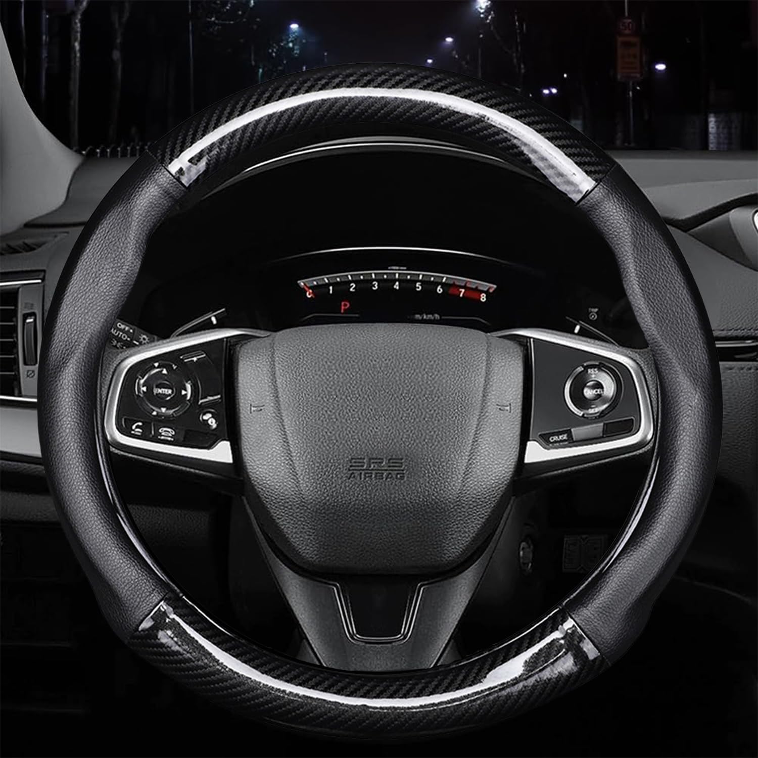 Autsop Steering Wheel Covers-Carbon Fiber Nappa Leather Steering Wheel Cover 14.5-15 inch(37-39 cm) Anti-slip, Breathable Universal Car Steering Wheel Covers(Bright Black)