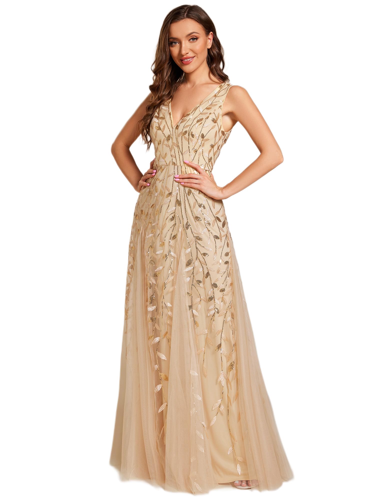 Ever-Pretty Women's Sequin Formal Dress Double V-Neck Sleeveless Mermaid Long Evening Dresses 07886