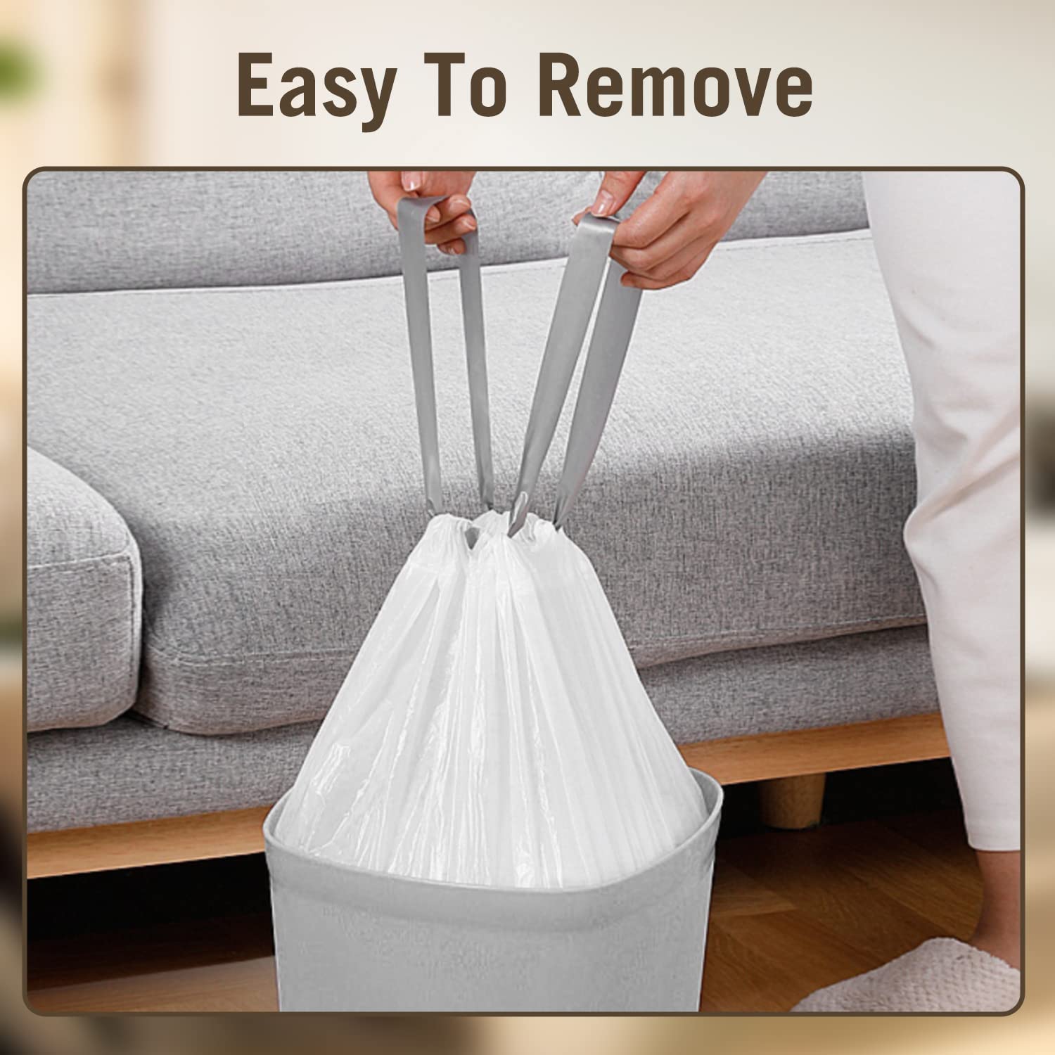 Bolsas de basura de 8 galones con cordón, bolsa de basura mediana fuerte para cocina, forros blancos para bote de basura, 22 x 23 pulgadas, (34 unidades)