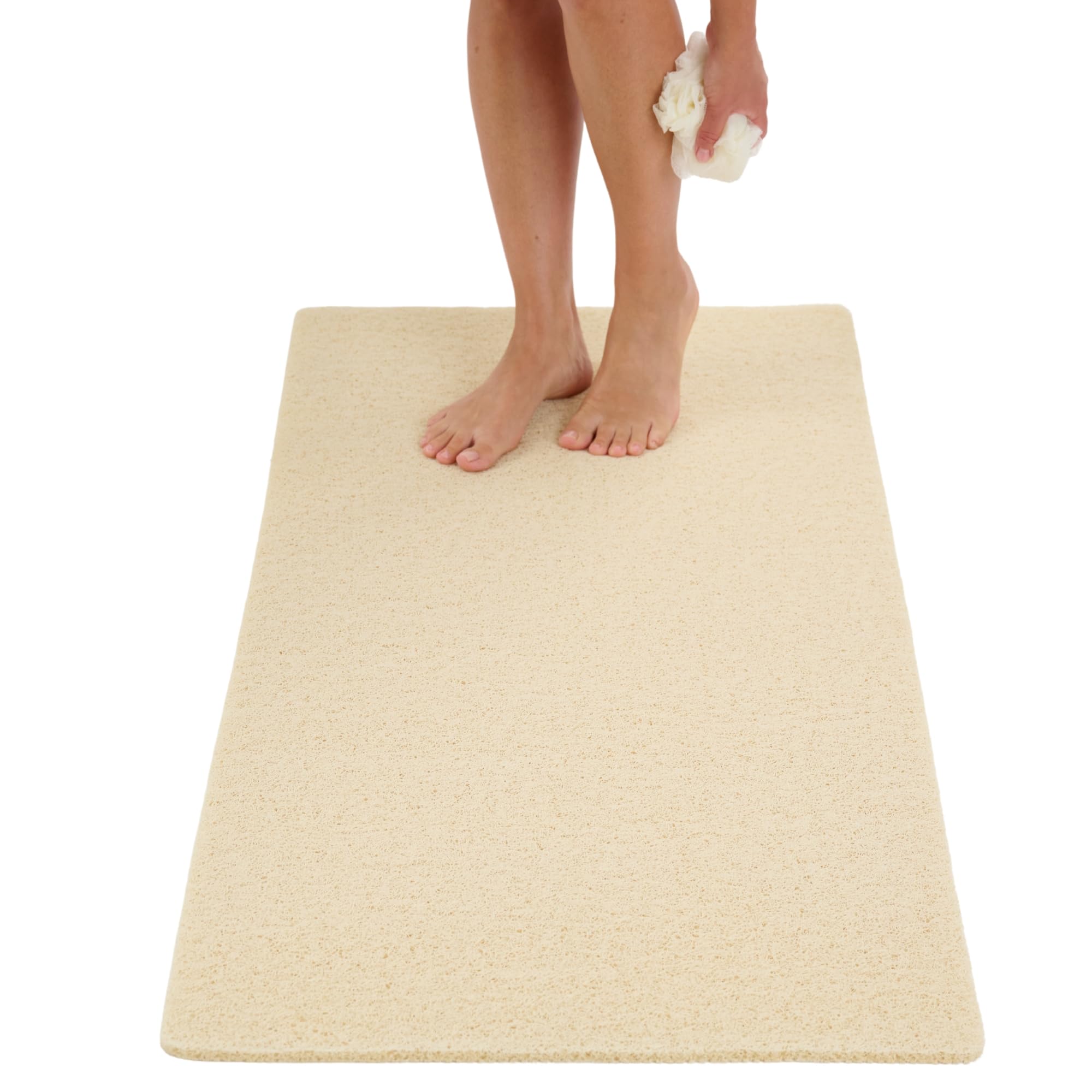 Anti Slip Shower Mat - Non Slip Shower Mats for Inside Shower - Large 47x24 Loofah Shower Floor Mat Non Slip - Bath Mat for Shower - Secure Mat Without Suction Cups (47x24 Light Beige)